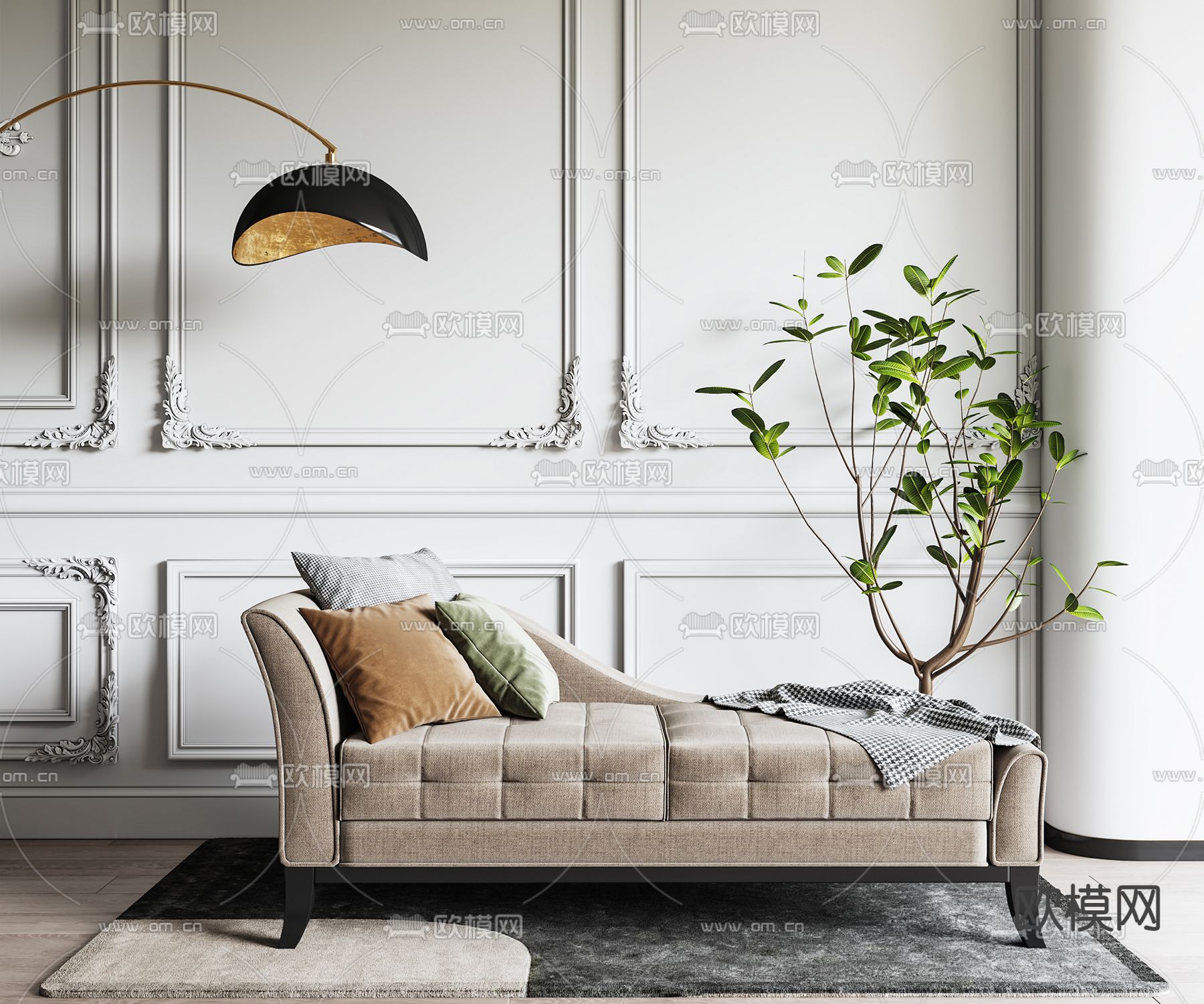 简欧贵妃椅su模型下载（渲染图1）