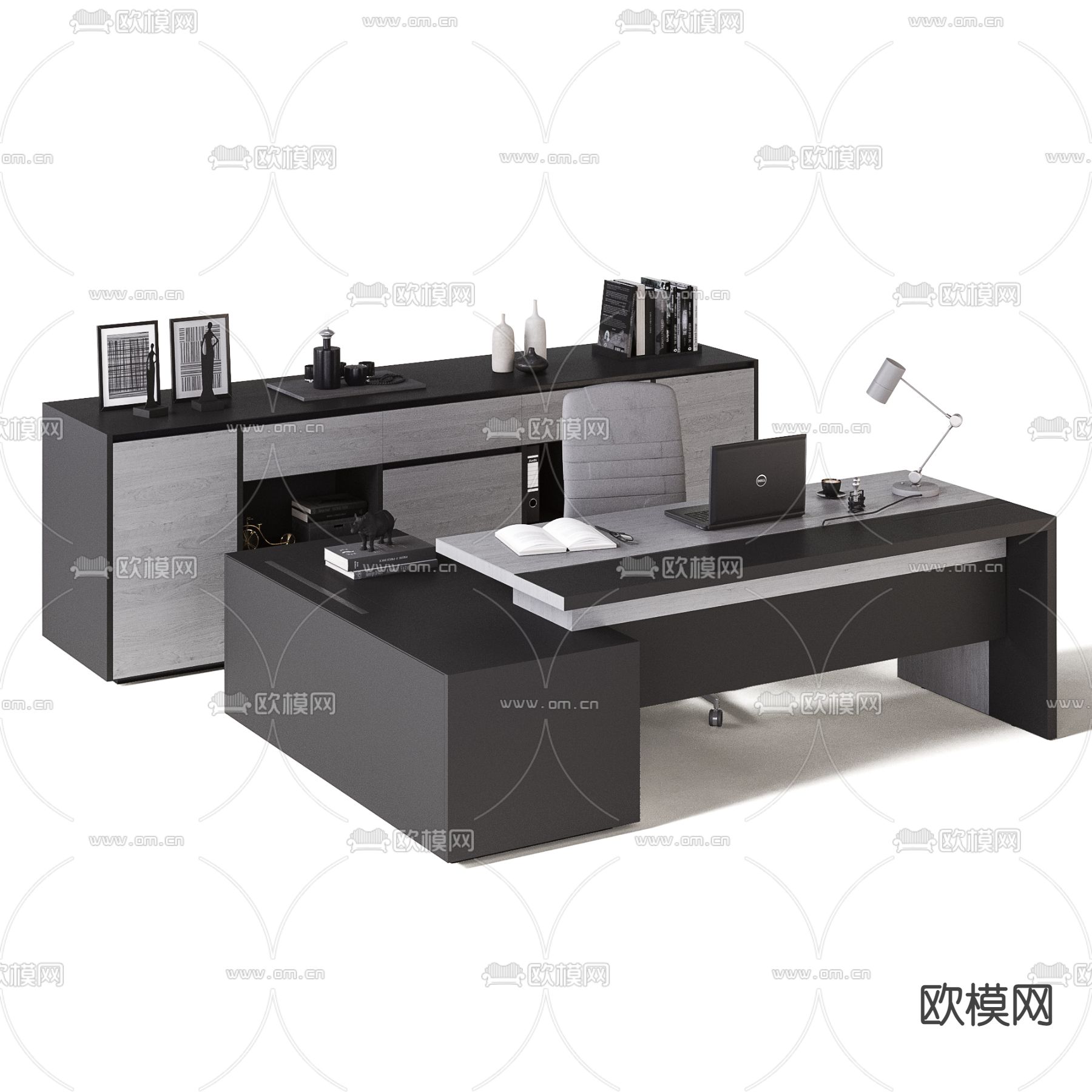 现代烤漆班台桌办公矮柜3d模型下载