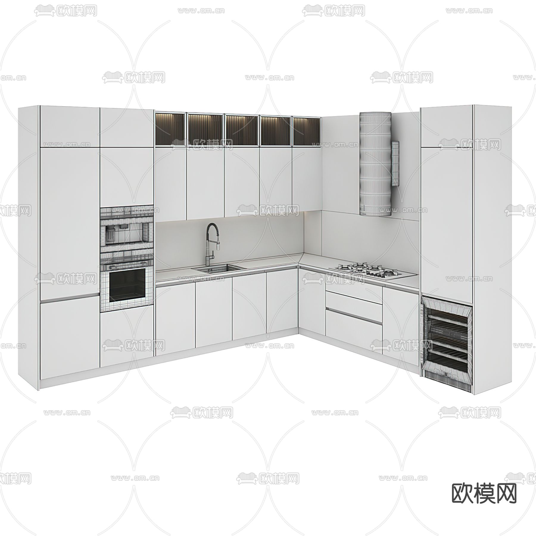 现代厨房橱柜3d模型下载（渲染图4）