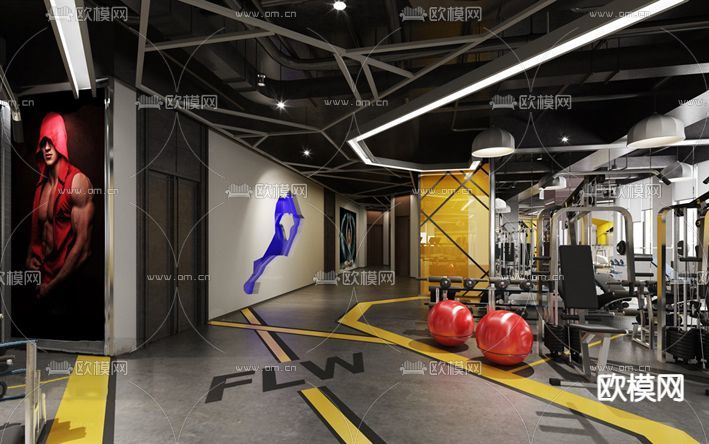 工业风健身房免费3d模型下载(渲染图2)