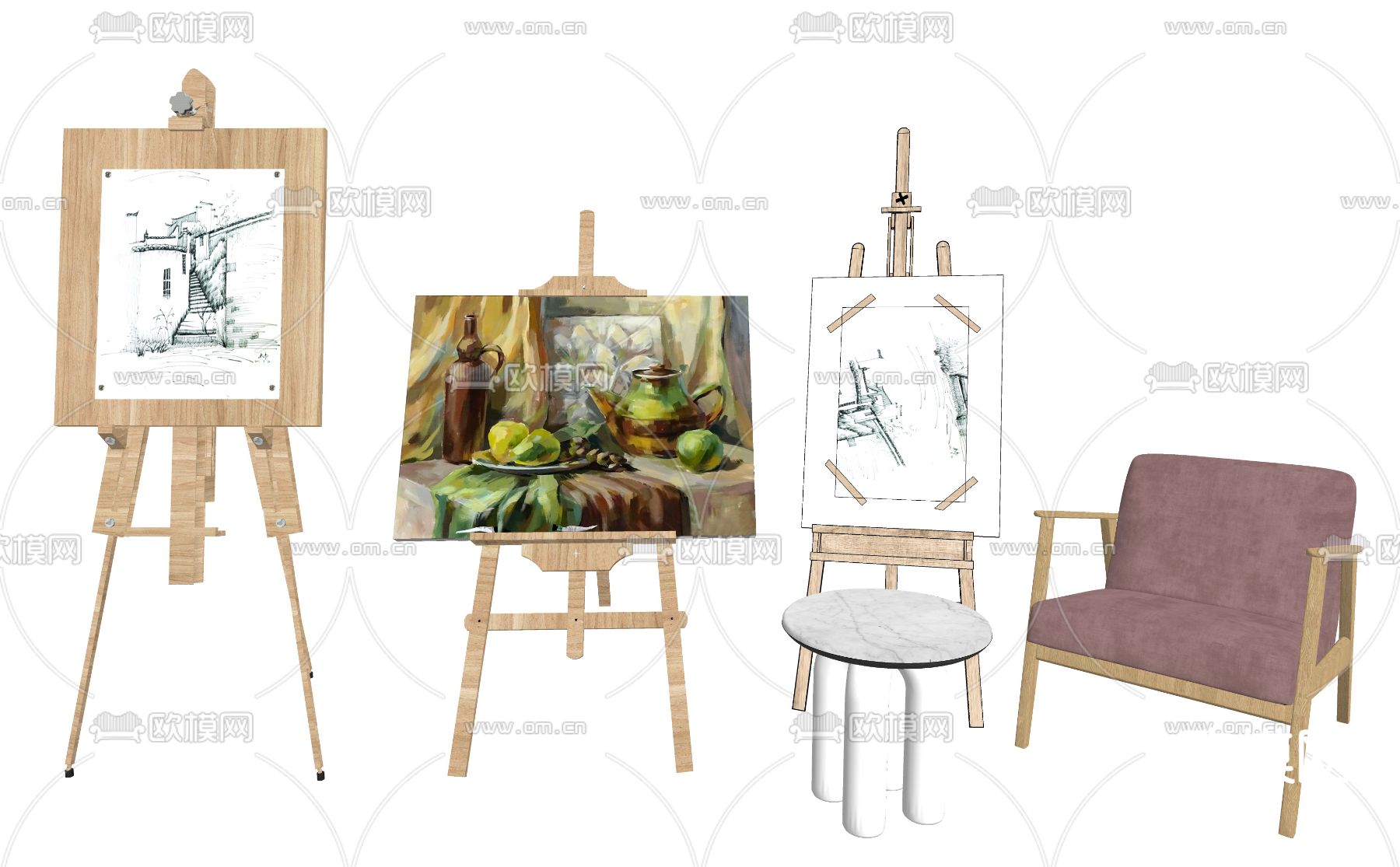 现代画架画板素描支架su模型