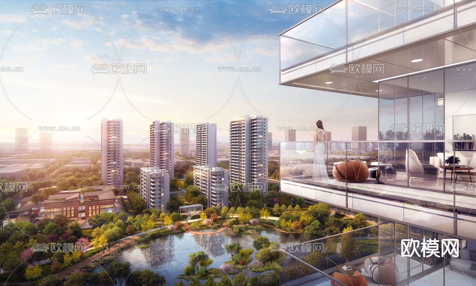 现代高层住宅区su模型下载