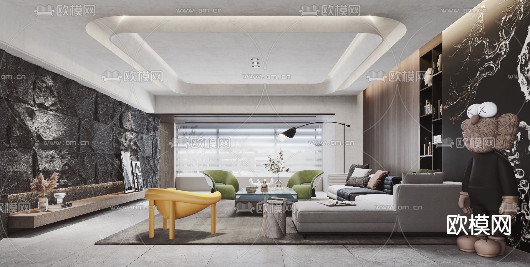现代高级灰客厅3d模型下载（渲染图1）