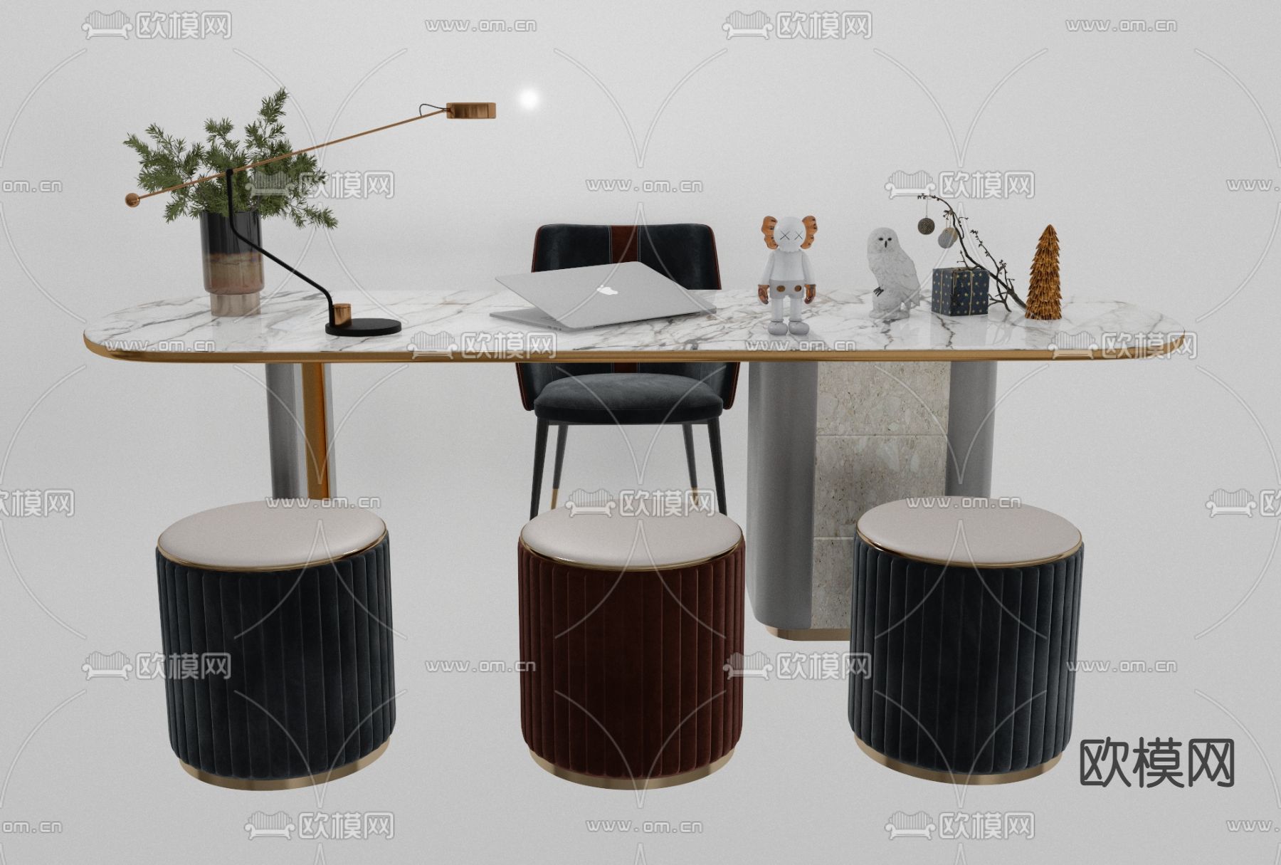 现代轻奢书桌椅免费3d模型下载