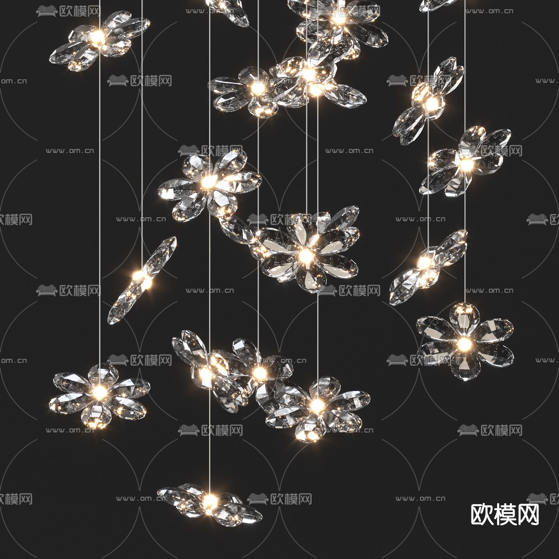 现代水晶装饰吊灯su模型下载（渲染图2）