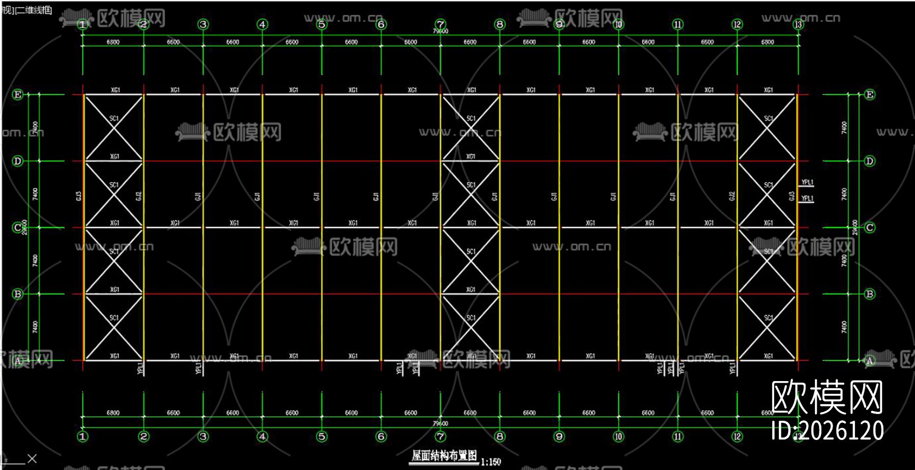 仓库车间钢结构cad施工图下载（渲染图3）