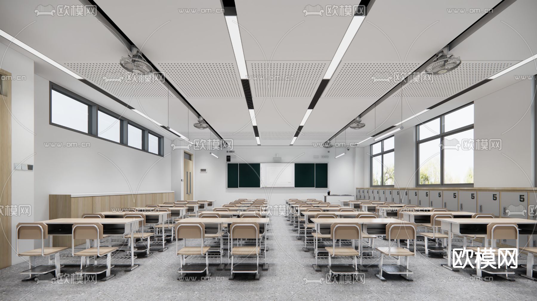 现代学校教室su模型下载（渲染图1）