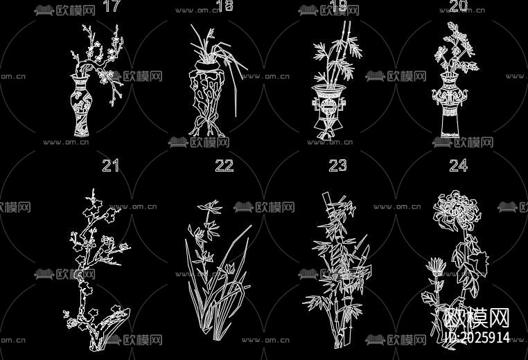 梅兰竹菊cad图库下载（渲染图3）