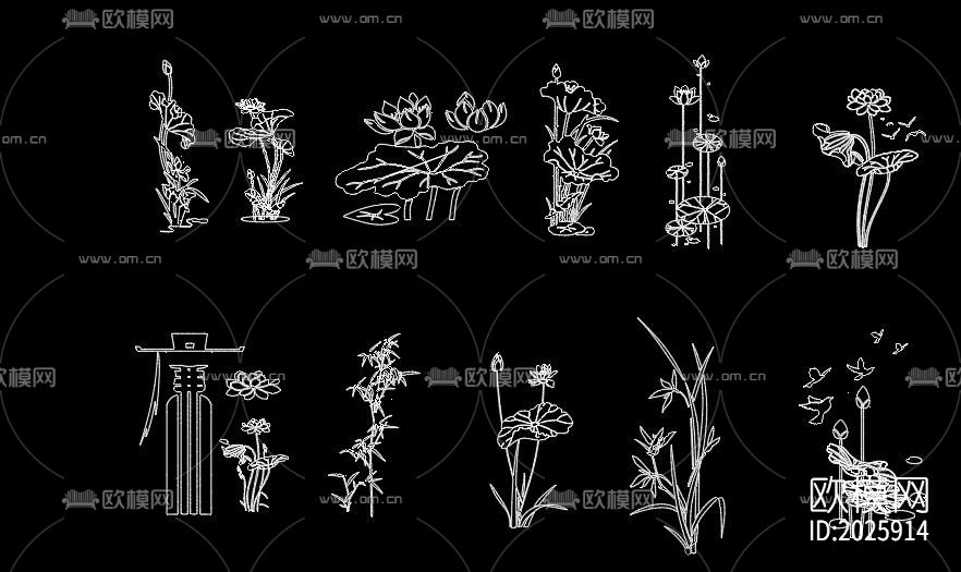 梅兰竹菊cad图库下载（渲染图7）