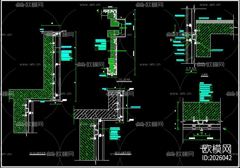 办公楼干挂石材幕墙节点大样下载（渲染图5）