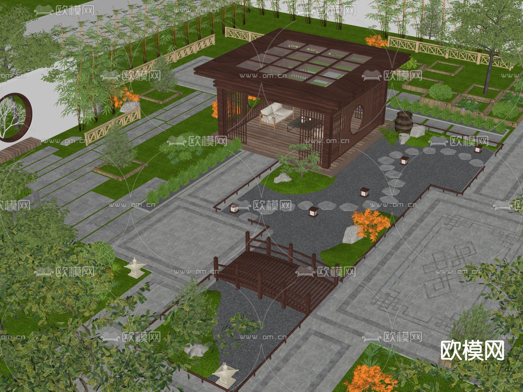 中式景观亭su模型下载（渲染图2）