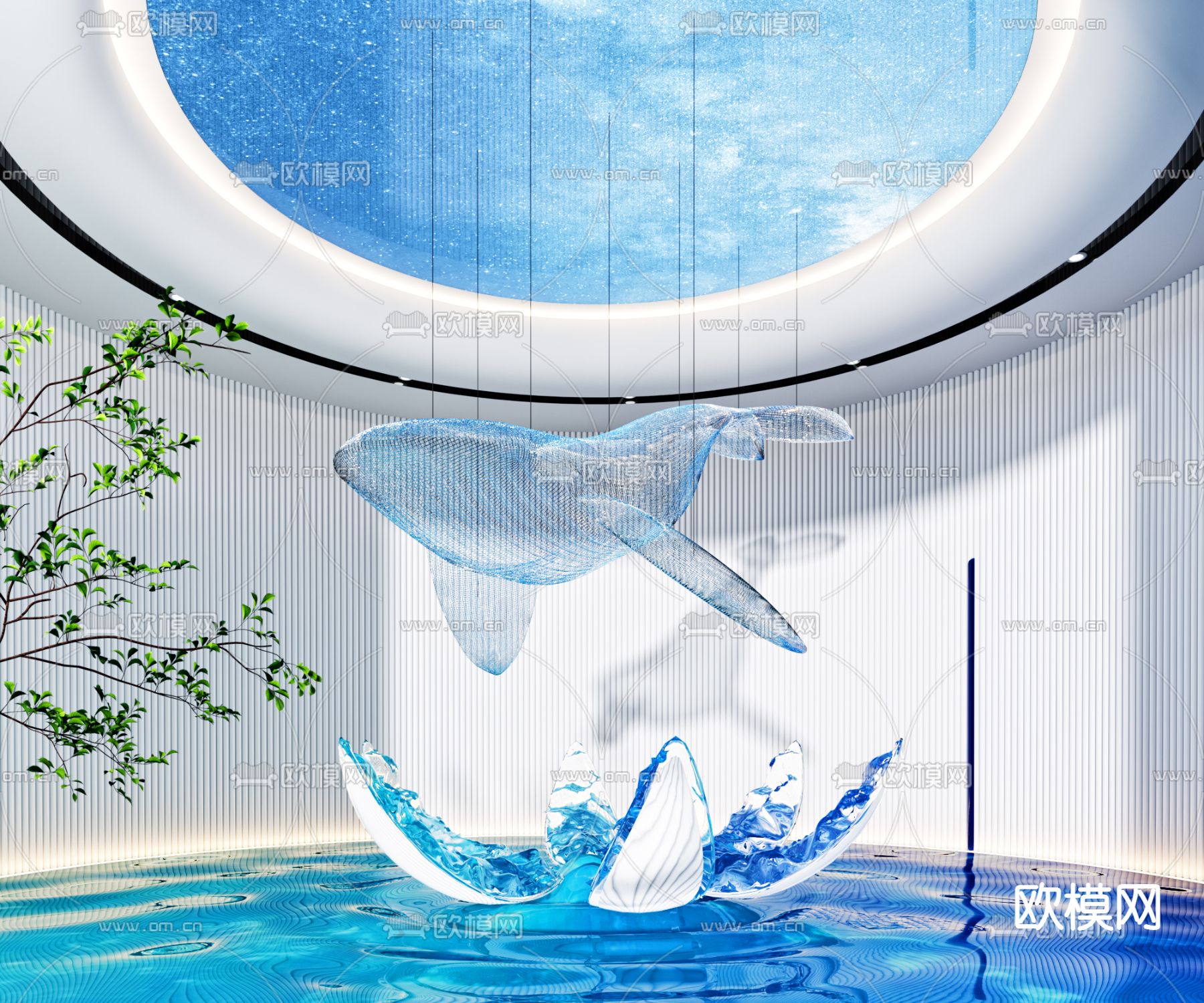 现代大型鲸鱼装置雕塑3d模型下载