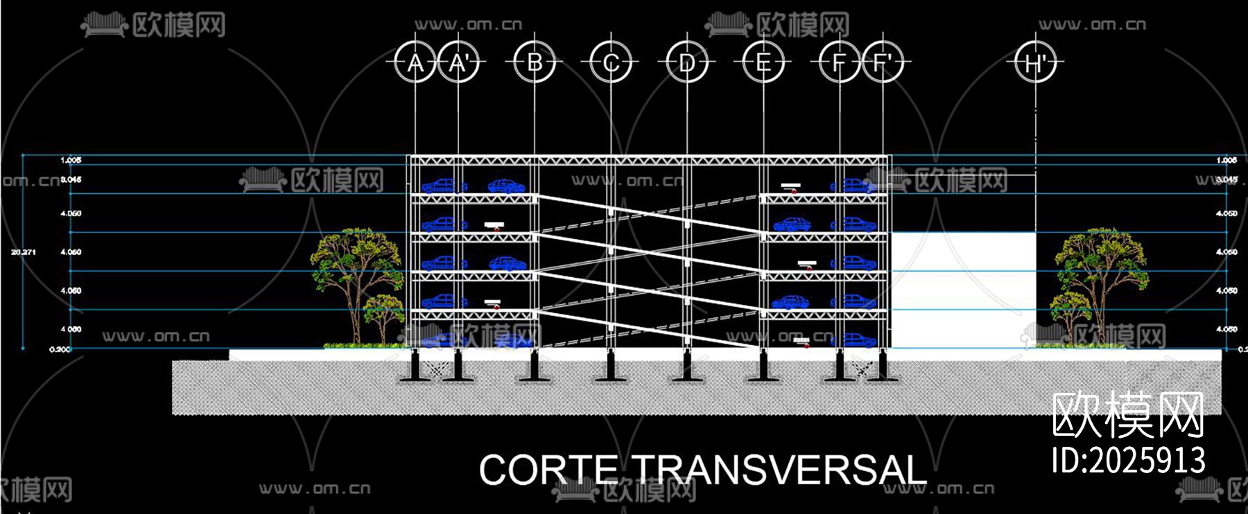 立体停车场cad施工图下载（渲染图2）