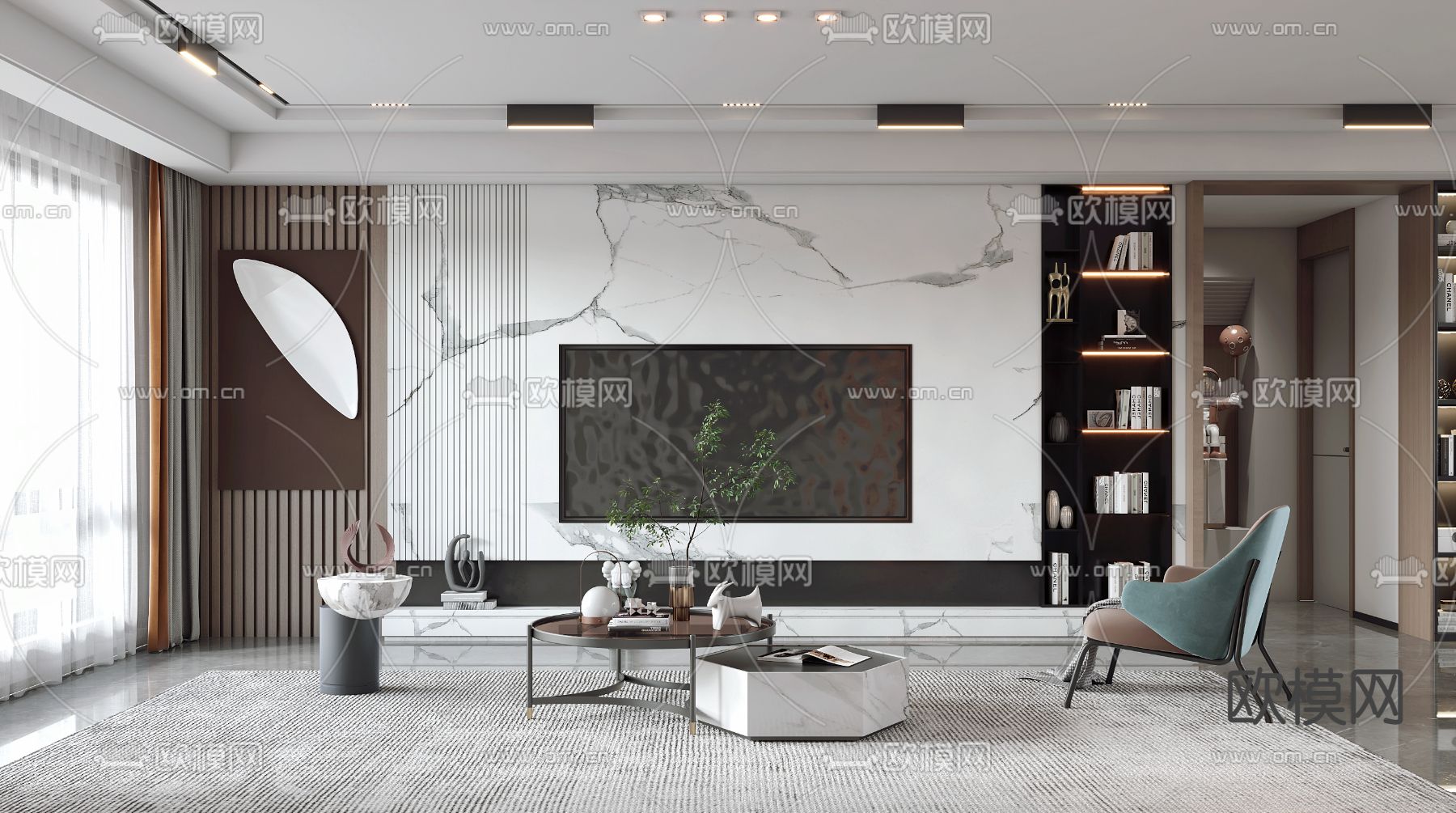 现代客厅餐厅3d模型下载（渲染图4）