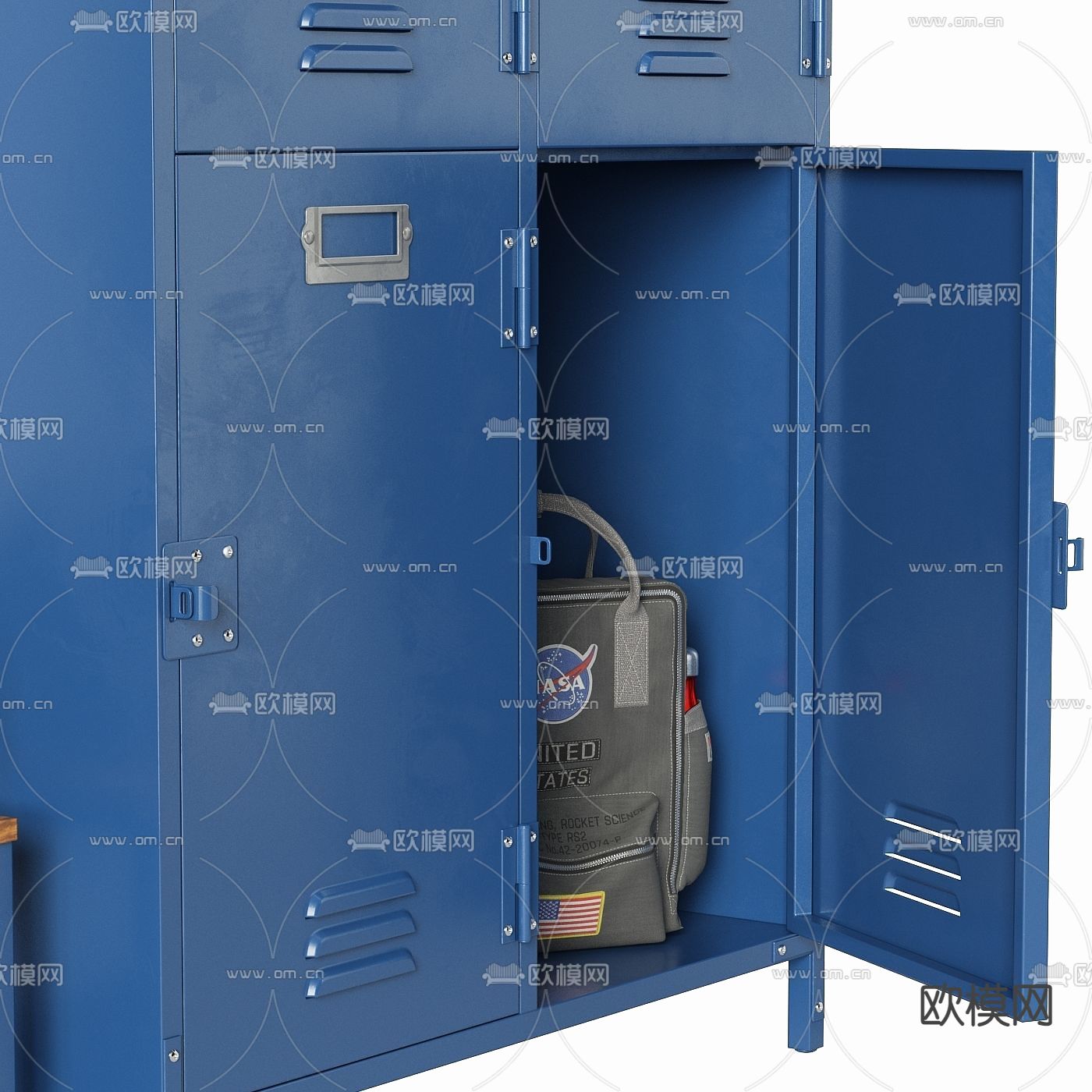 工业风金属公共储物柜换鞋凳3d模型下载（渲染图4）