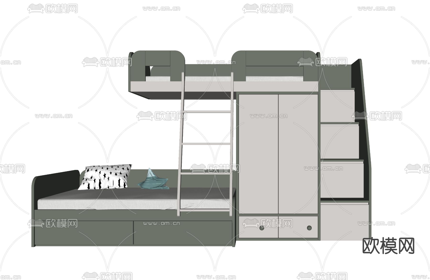 现代儿童上下床su模型下载（渲染图2）