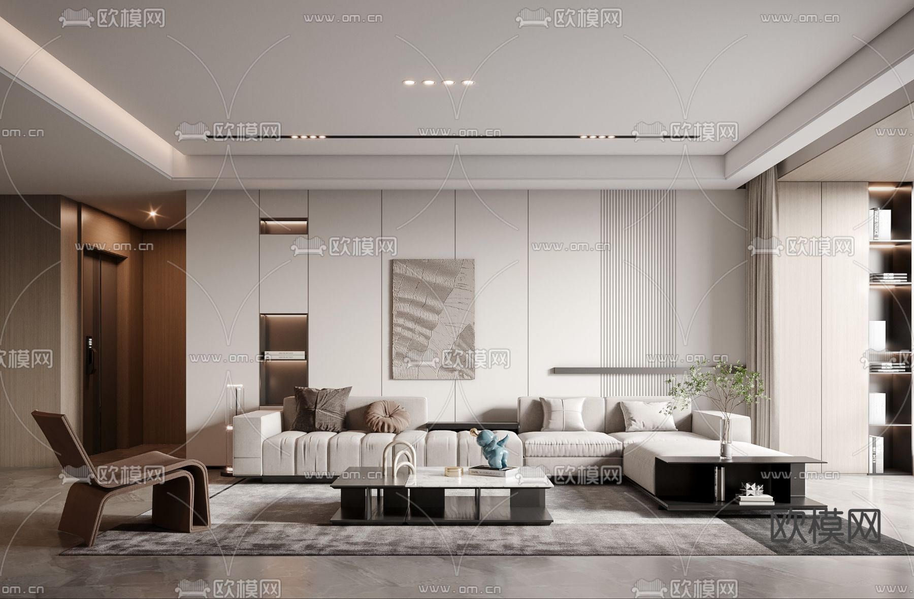 现代布艺转角沙发组合3d模型下载