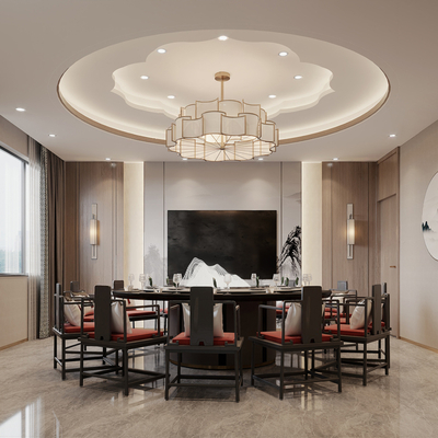  新中式餐厅包厢su模型 