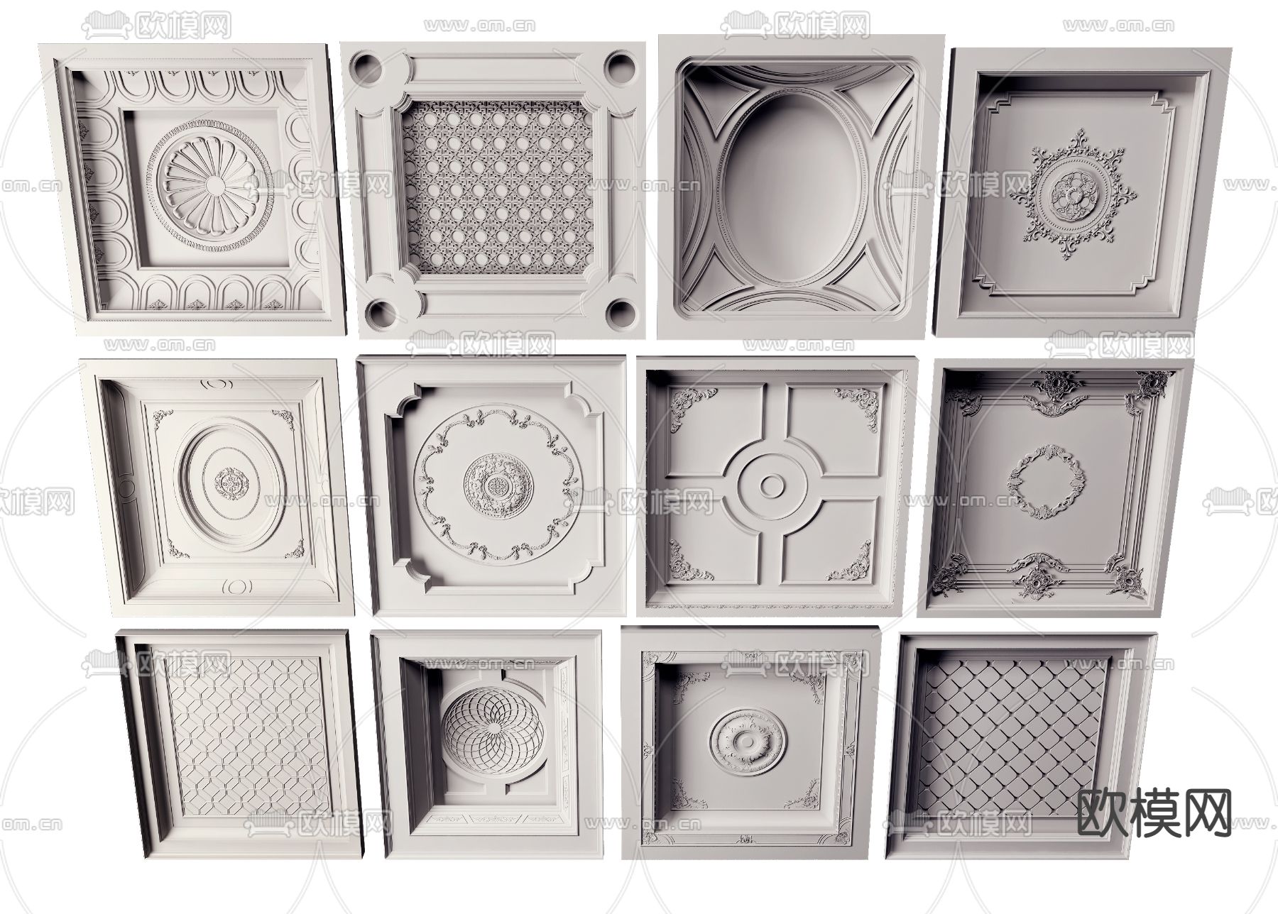 欧式天花吊顶su模型下载（渲染图1）