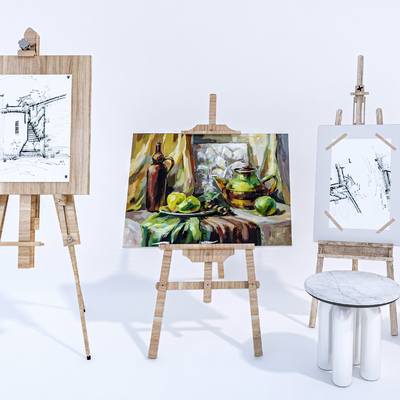  现代画架画板素描支架su模型 