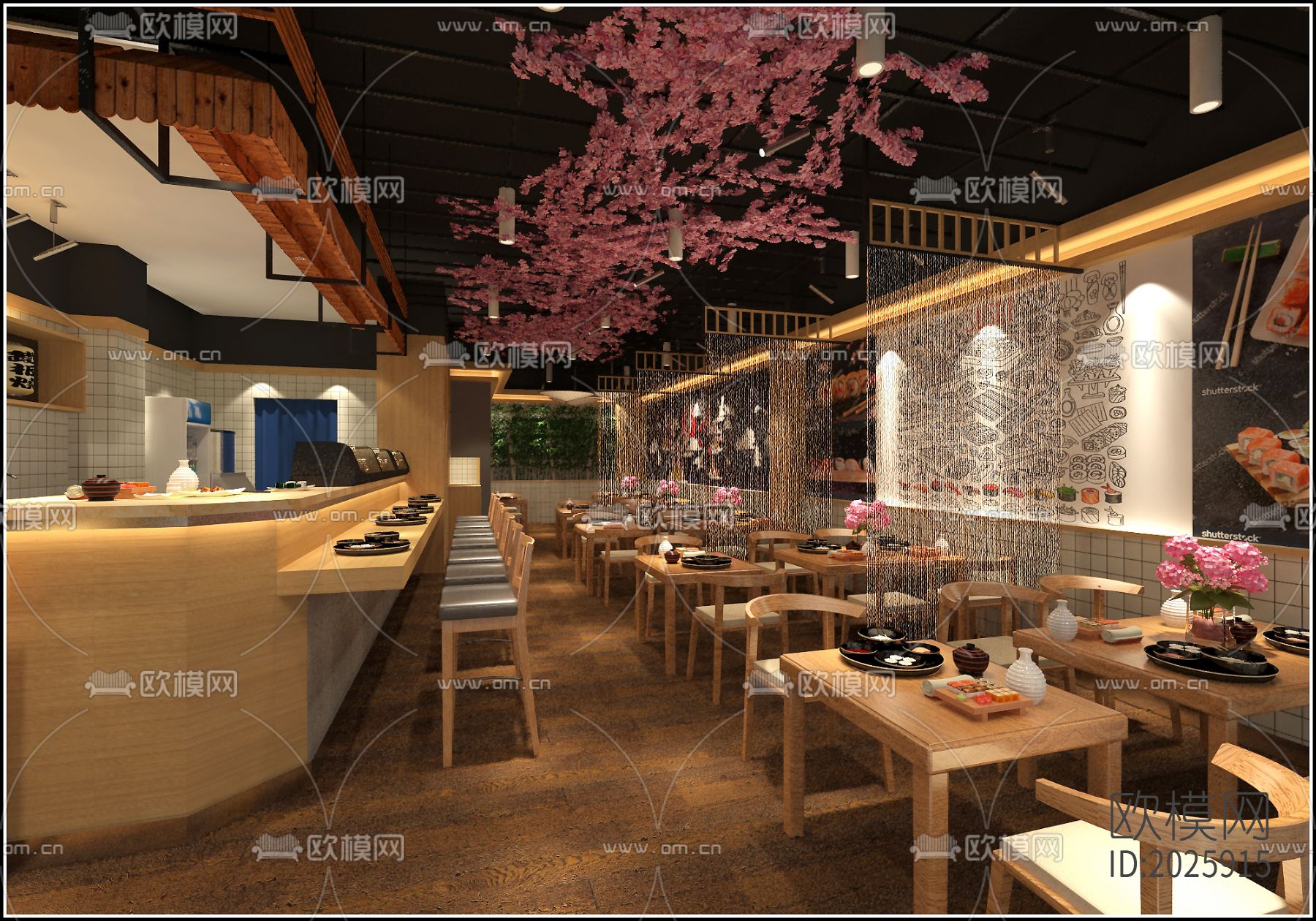 寿司店cad施工图下载（渲染图9）