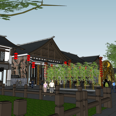  中式商业广场景观su模型 