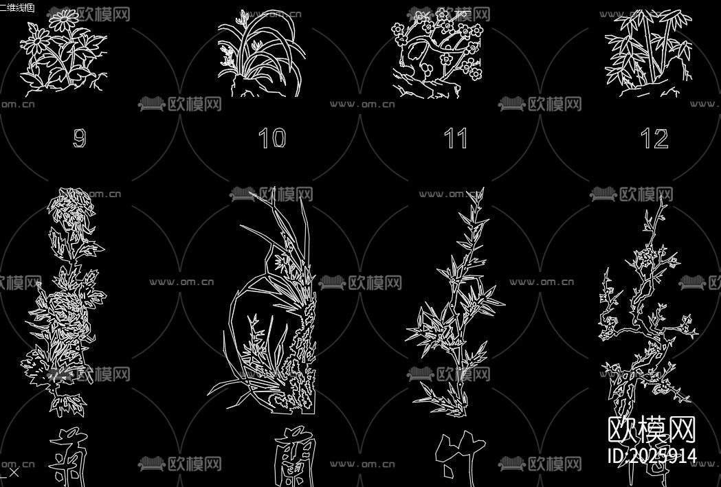 梅兰竹菊cad图库下载（渲染图4）