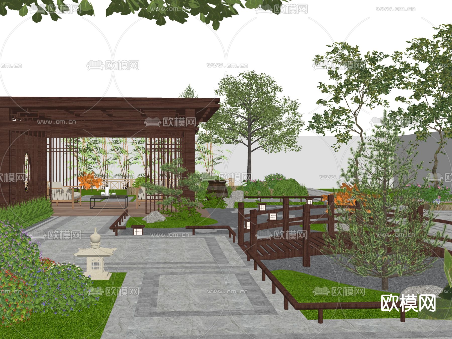 中式景观亭su模型下载（渲染图1）
