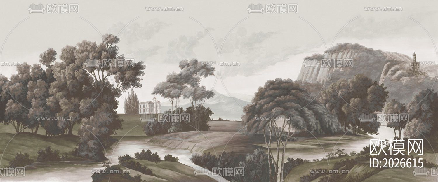 田园风景树林壁画壁纸