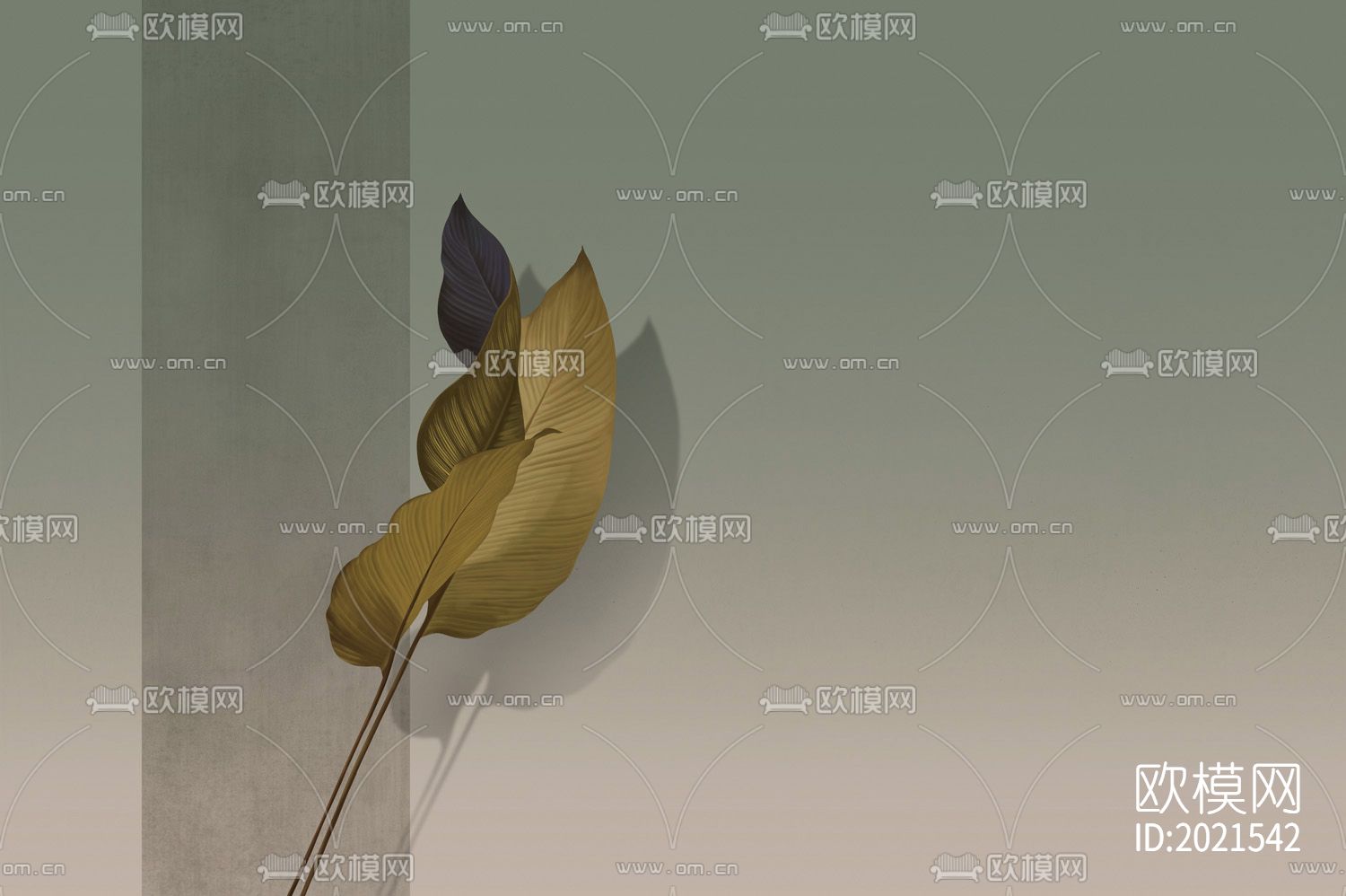 芭蕉叶壁画壁纸下载（渲染图6）