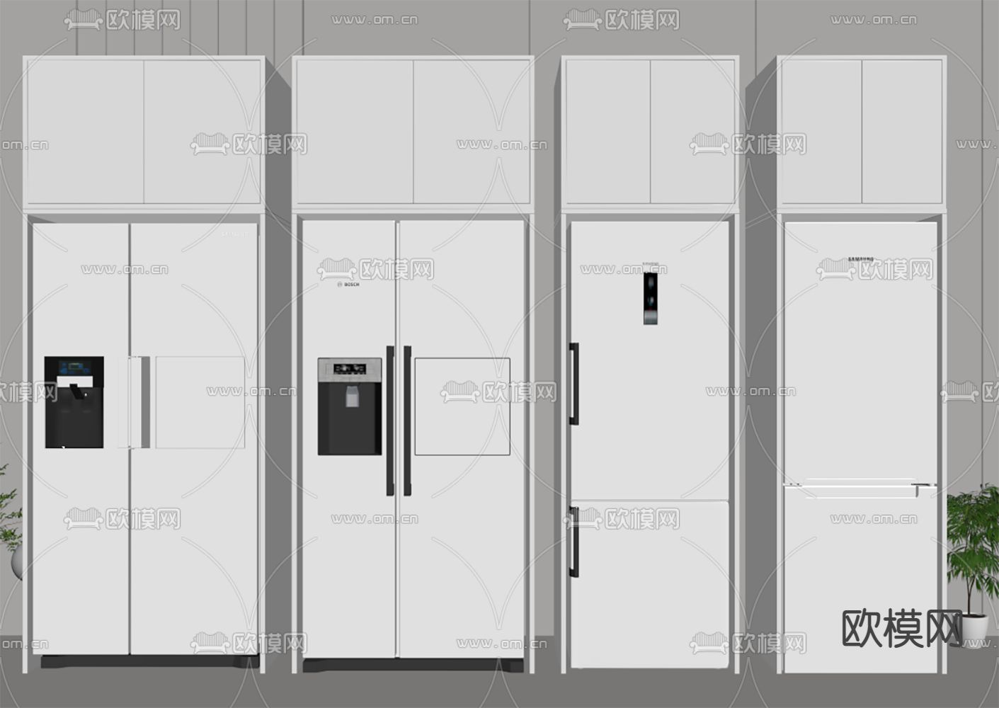 现代冰箱su模型下载（渲染图2）