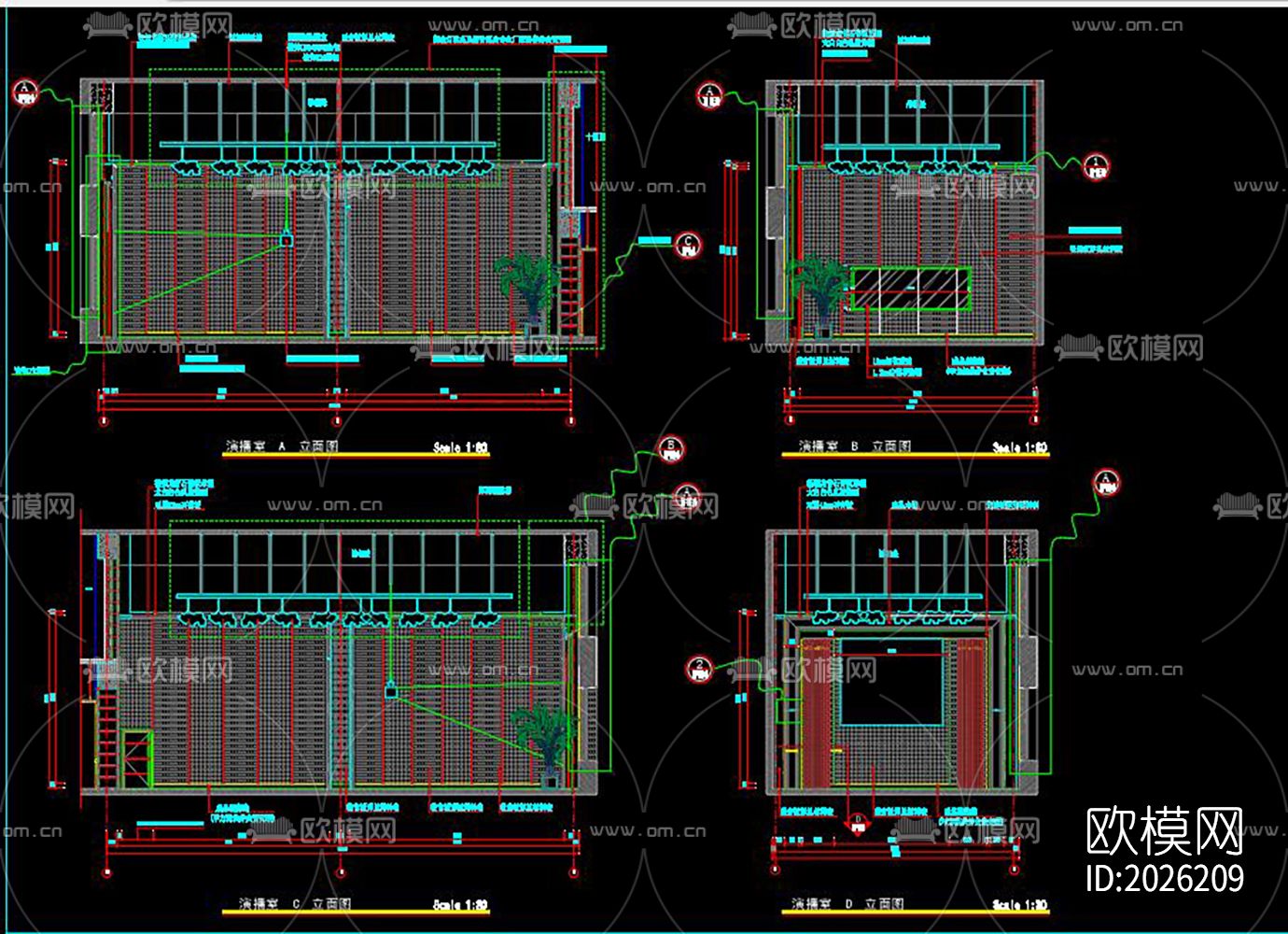 大学演播室cad施工图下载（渲染图1）