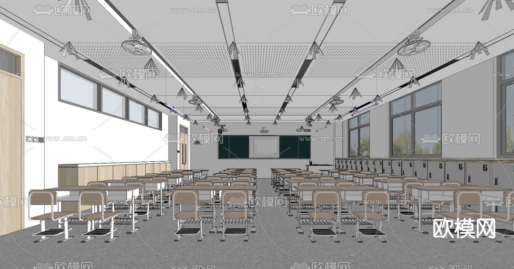 现代学校教室su模型下载（渲染图2）
