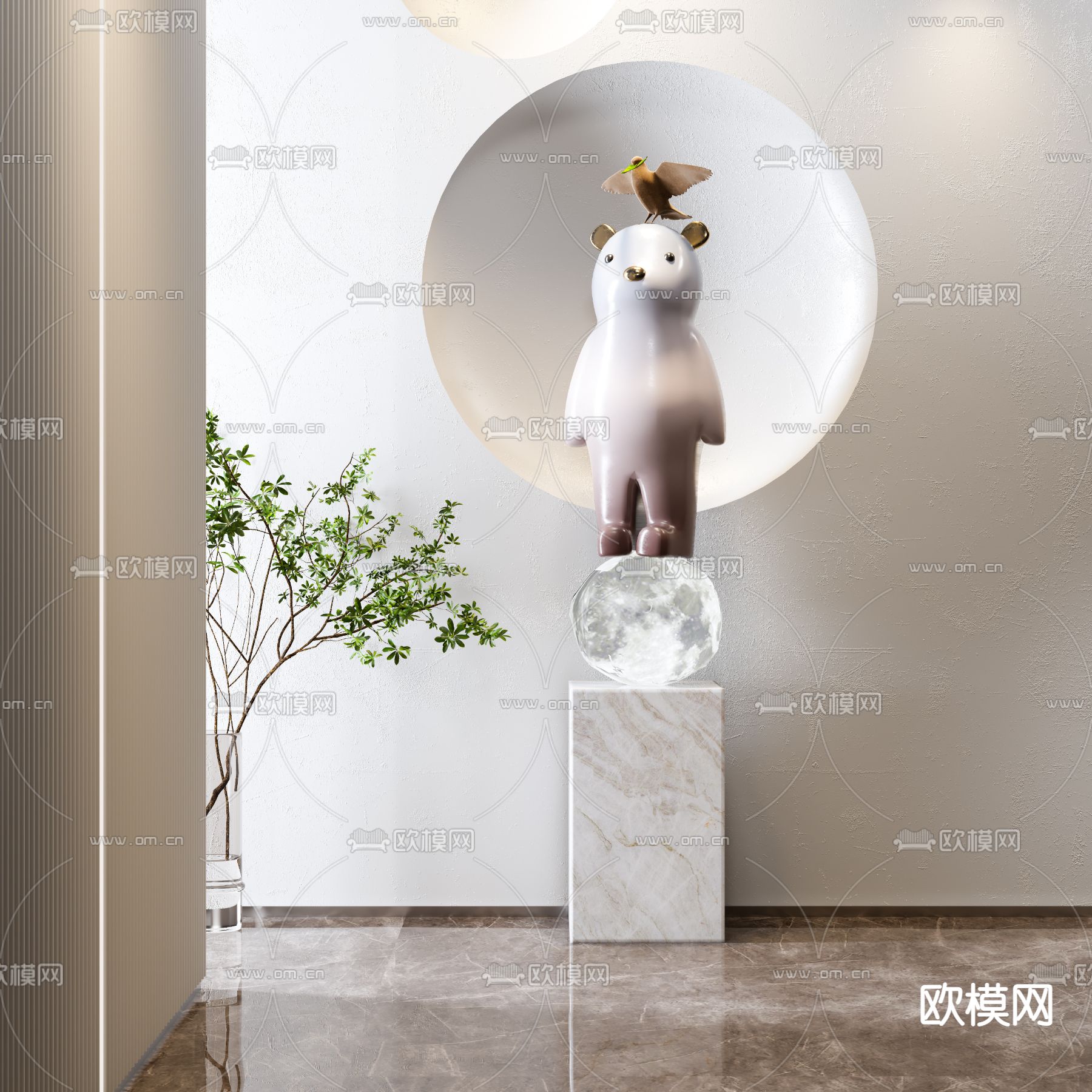 现代卡通雕塑su模型下载（渲染图1）