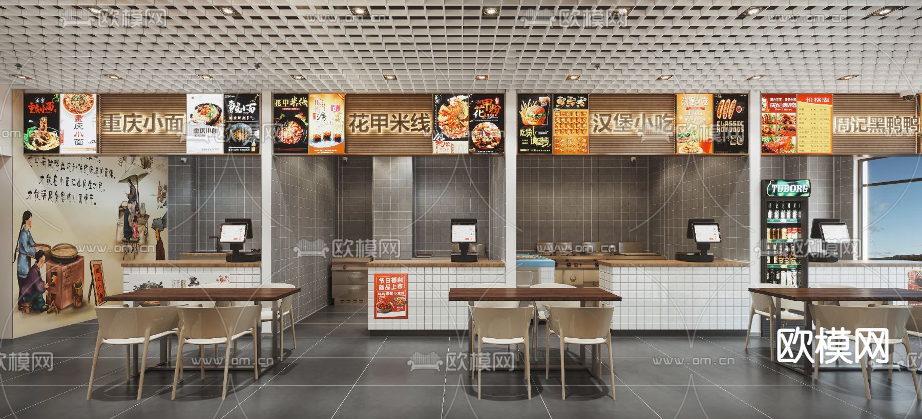 现代美食城小吃街3d模型下载（渲染图1）