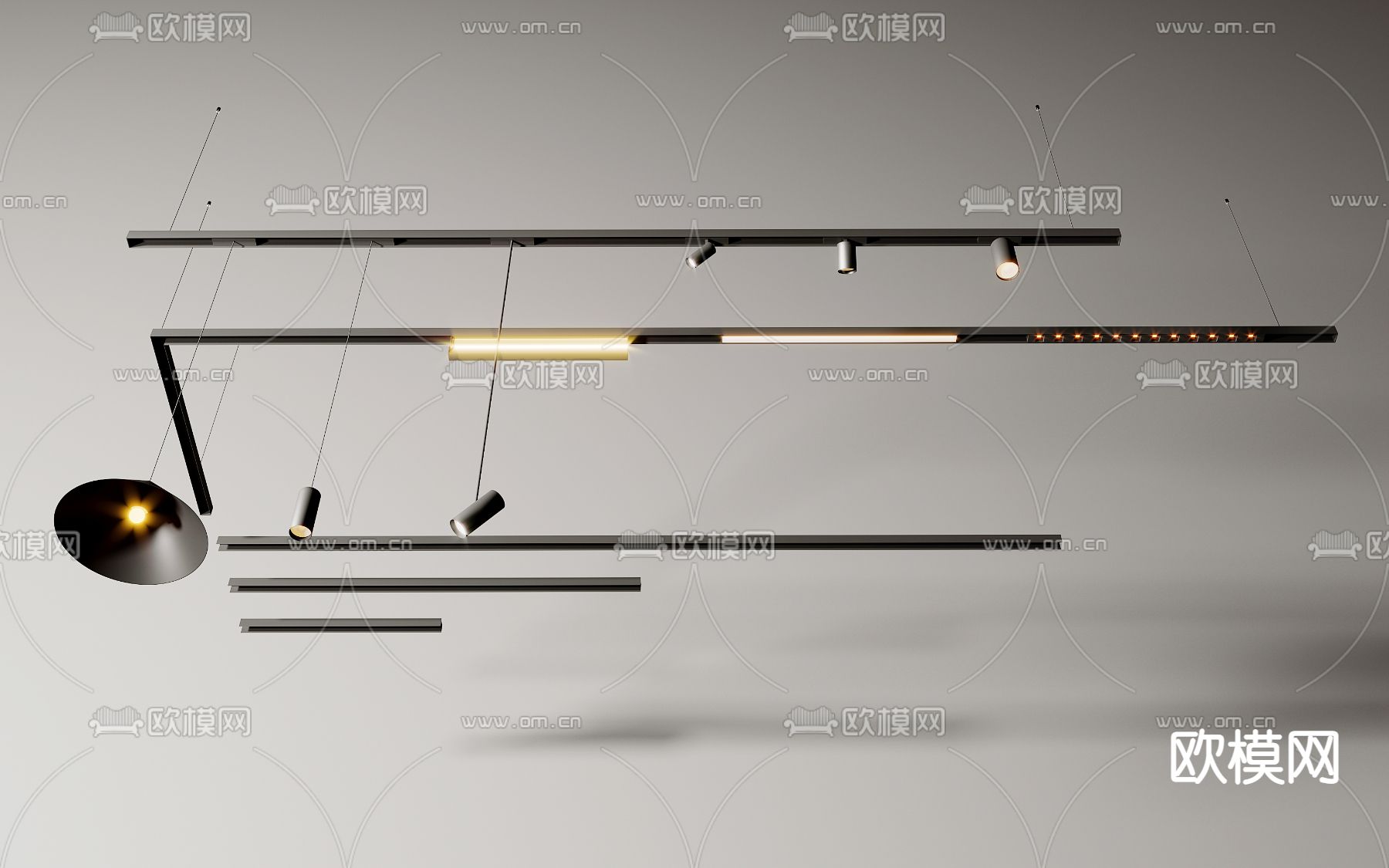 现代金属轨道射灯3d模型下载
