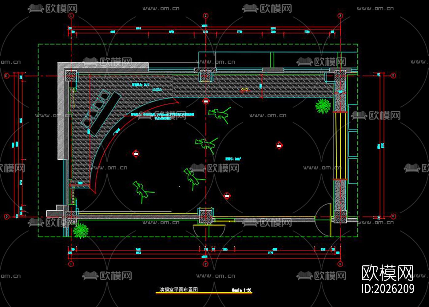 大学演播室cad施工图下载（渲染图4）