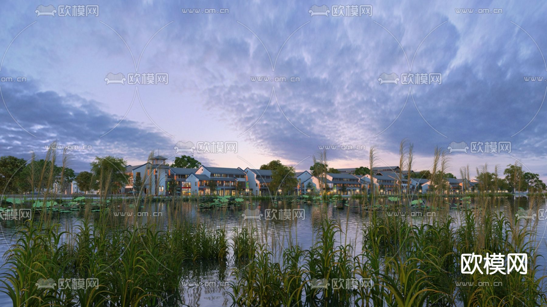 现代湖泊湿地公园景观3d模型下载