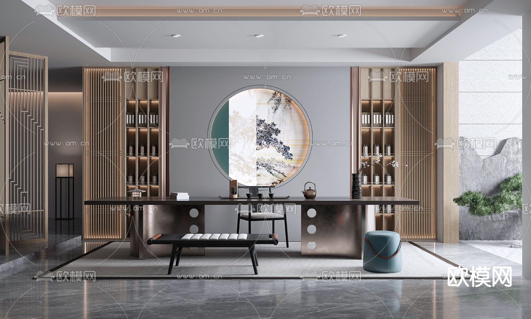 新中式茶室3d模型下载（渲染图1）