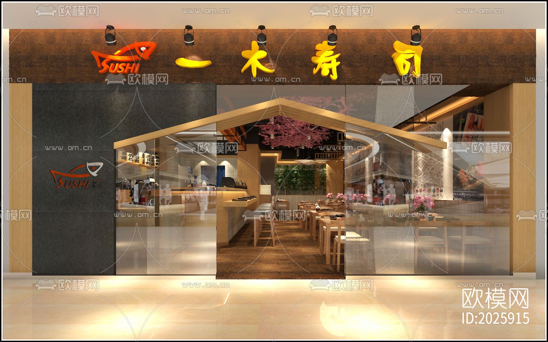 寿司店cad施工图下载（渲染图8）