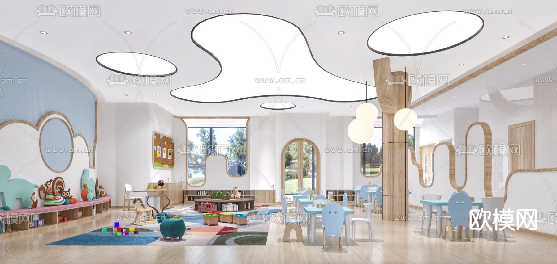 现代幼儿园娱乐室免费3d模型下载（渲染图1）