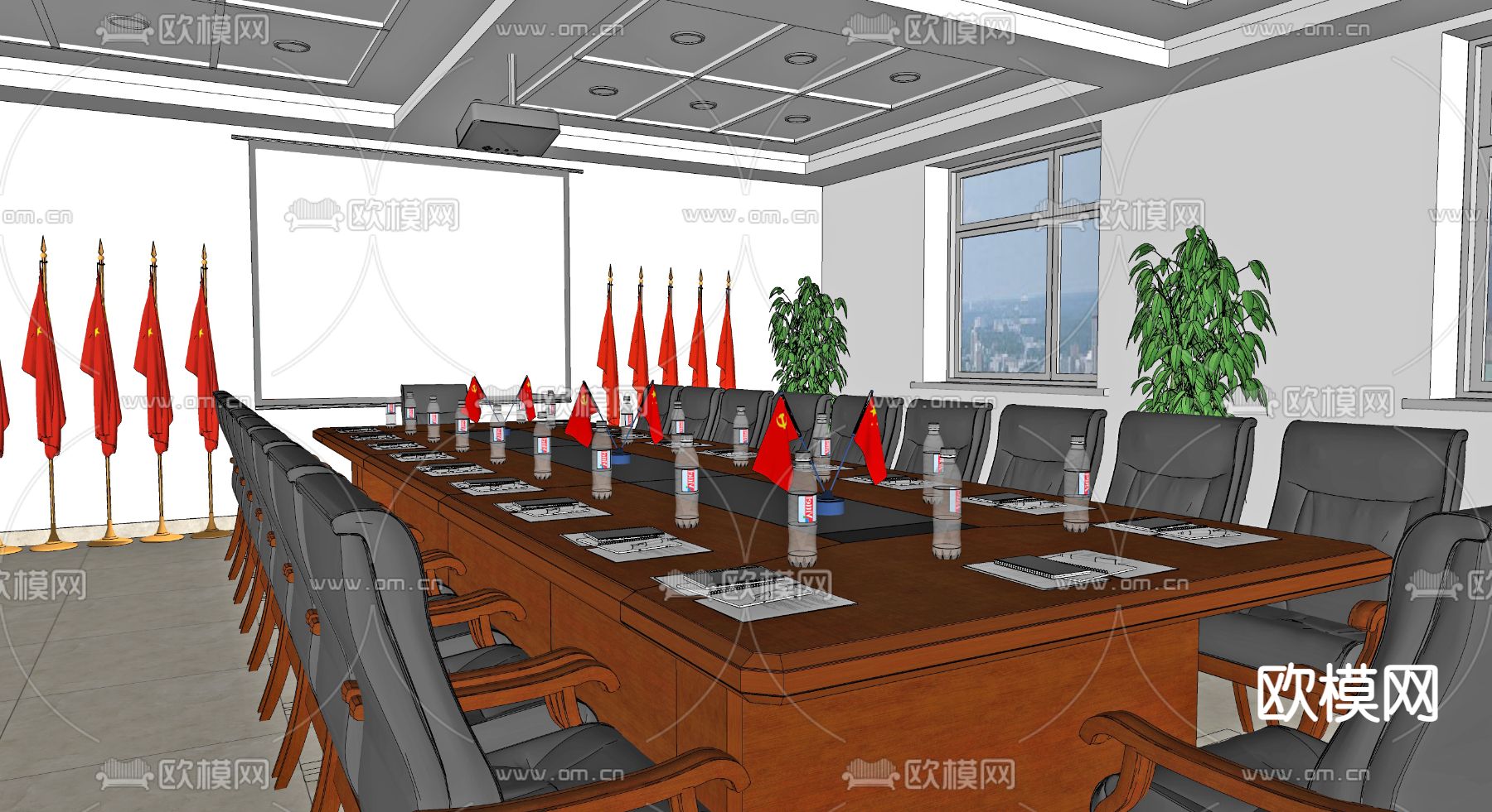 现代公司党建书吧su模型下载（渲染图2）