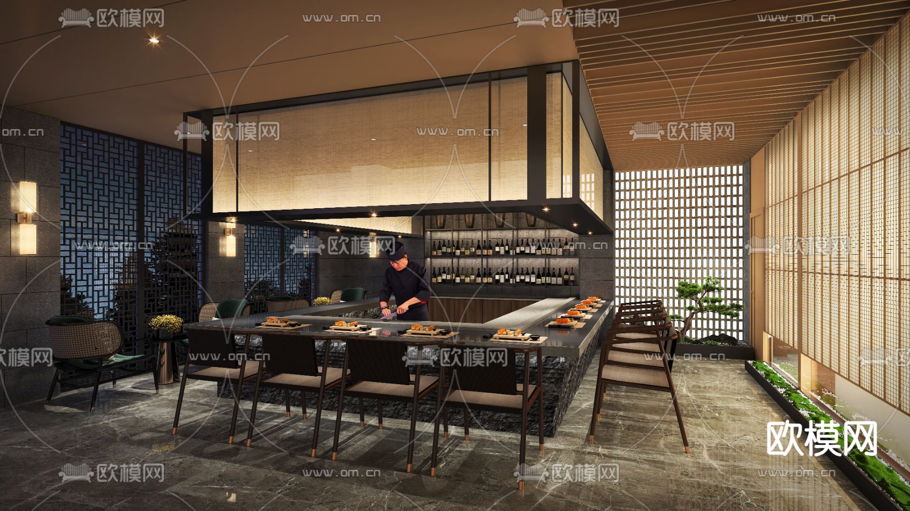 日式料理寿司店3d模型