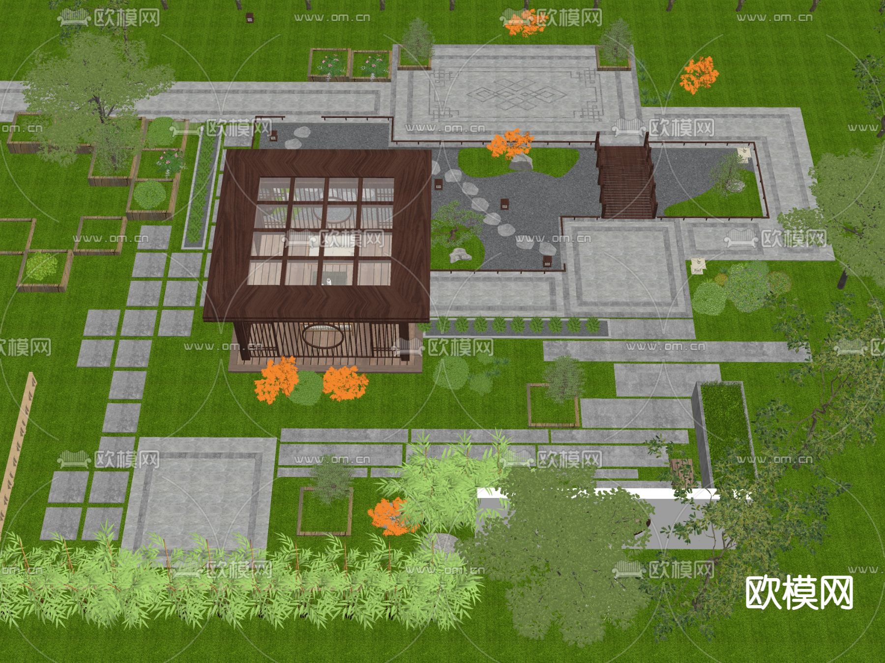 中式景观亭su模型下载（渲染图3）