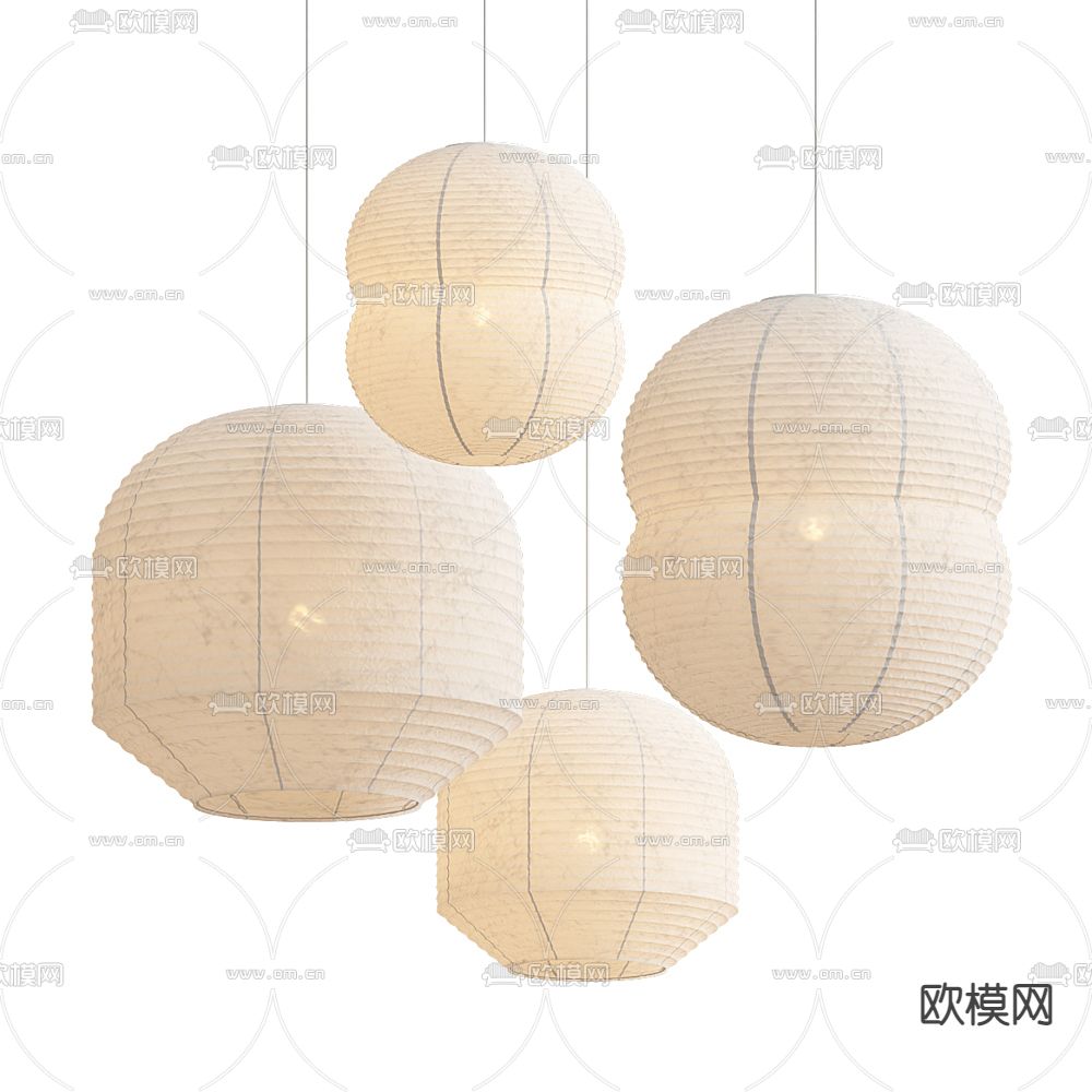 日式灯笼吊灯3d模型下载