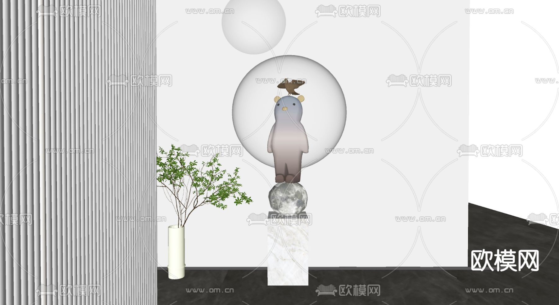 现代卡通雕塑su模型下载（渲染图2）