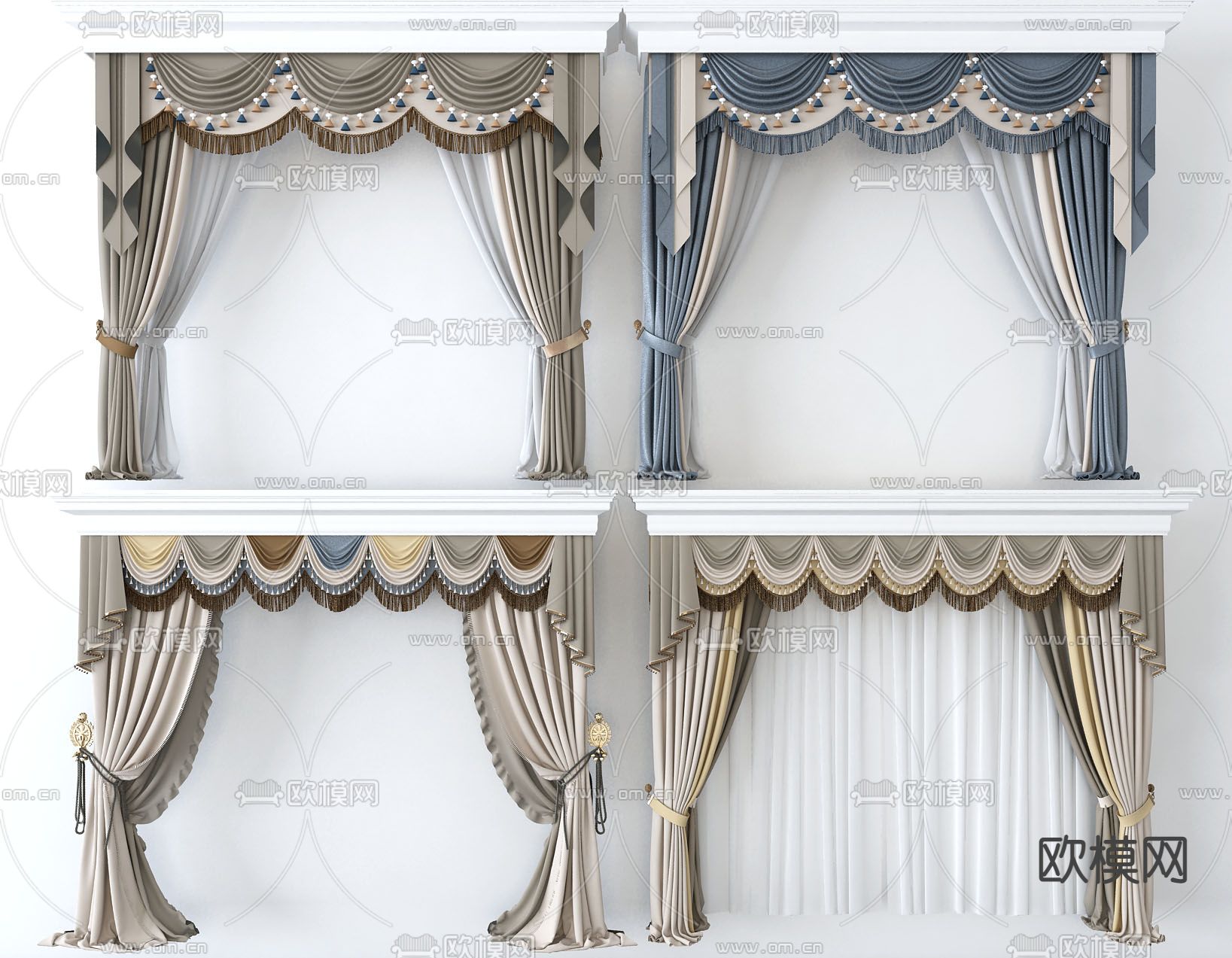 简欧布艺窗帘3d模型