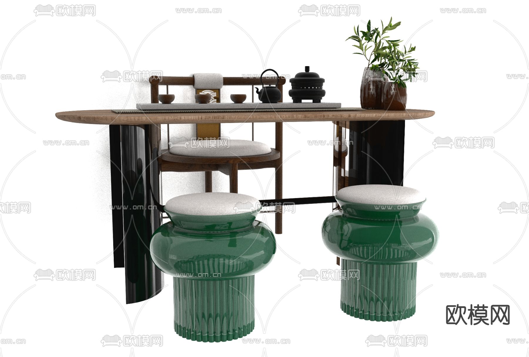 新中式茶桌椅免费3d模型下载