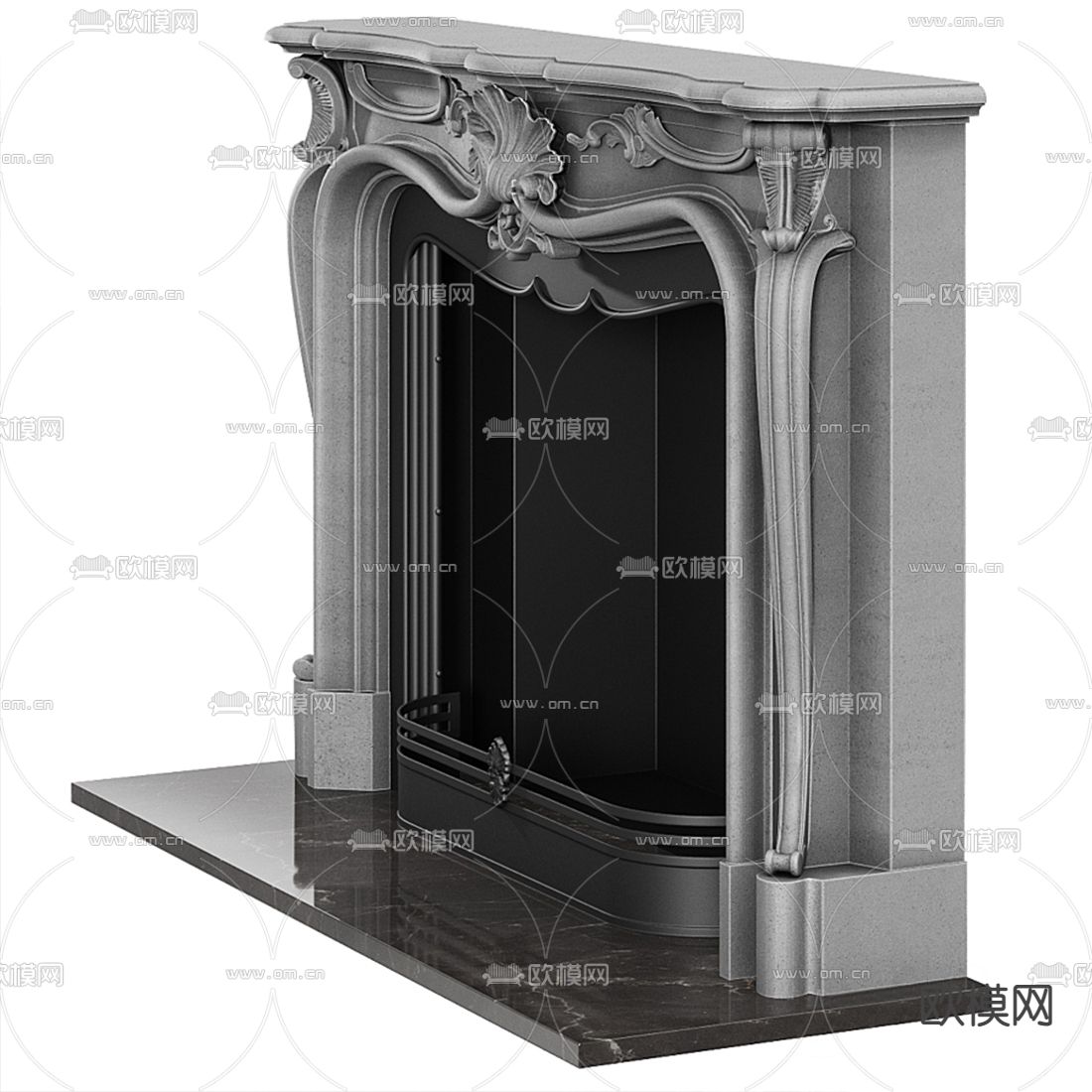 简欧壁炉3d模型下载（渲染图2）