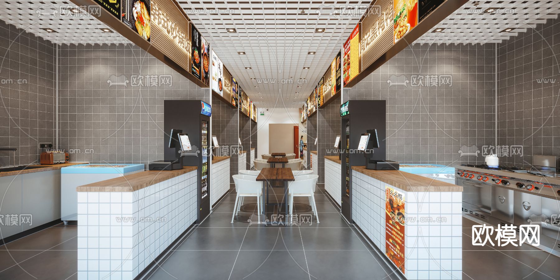 现代美食城小吃街3d模型下载（渲染图2）